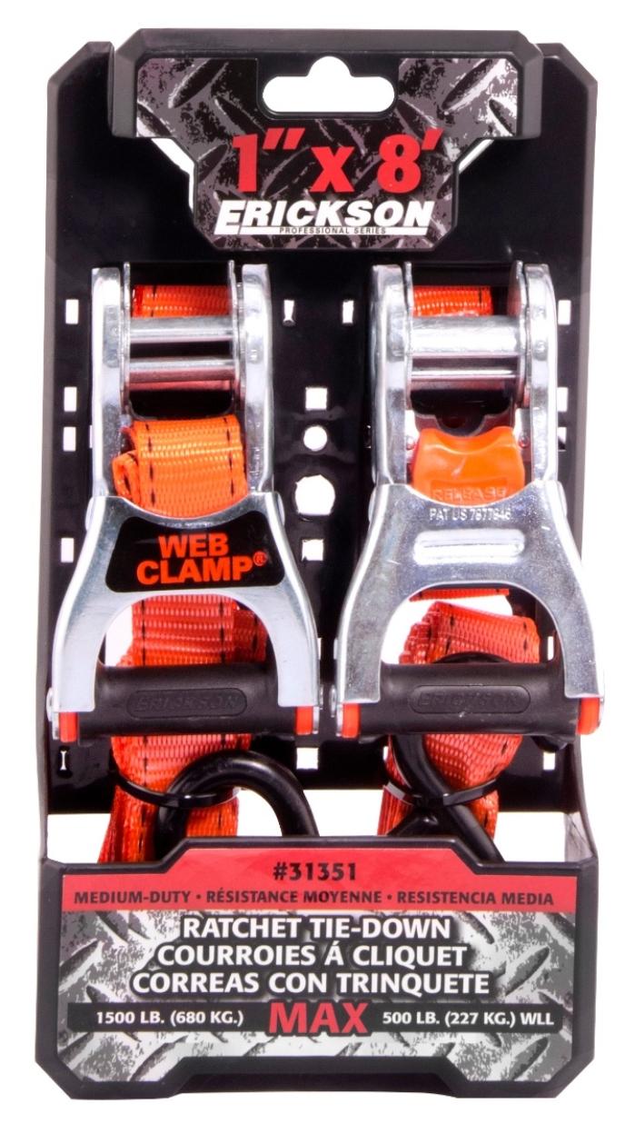 2 Pk. 1" x 8' Strap Trap Ratchet 1500 lb.