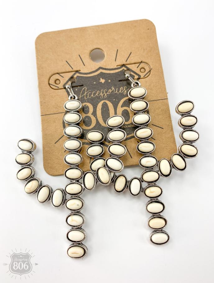 Accessories 806 White Stone Cactus Earrings
